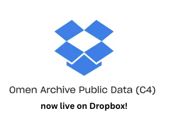 An image of the Dropbox logo over the text “Omen Archive Public Data (C4) now live on Dropbox!”.